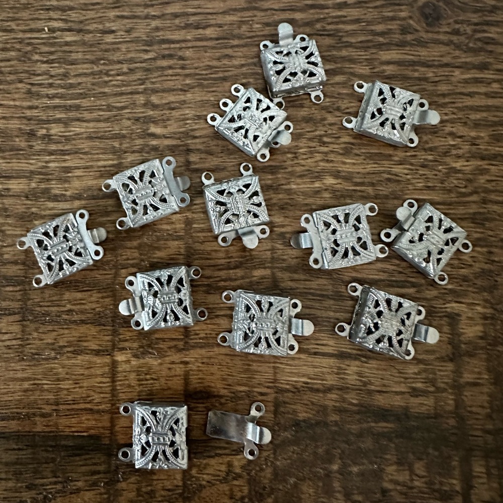 New Vintage Silver Tone Filigree Square Box Clasps - 12 Pieces